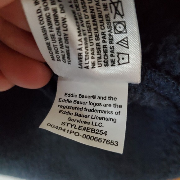 Eddie Bauer Men's Size L INDIO Embroidered Navy Blue 1/4 Quarter-Zip Pullover - Picture 10 of 12